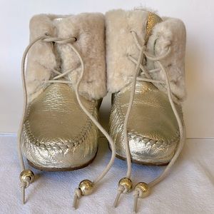 Genuine Coach “Cailyn Crinkle Metallic Gold” booties; Women’s size 10